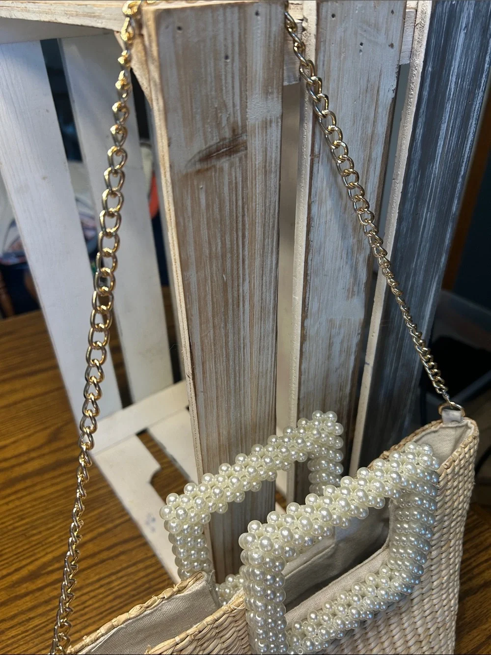 Isaac Mizrahi Pearl-Trim Woven Crossbody in Cream